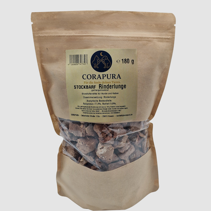STOCKBARF Rinderlunge  – Natürlicher Snack für Hunde und Katzen (180 g)