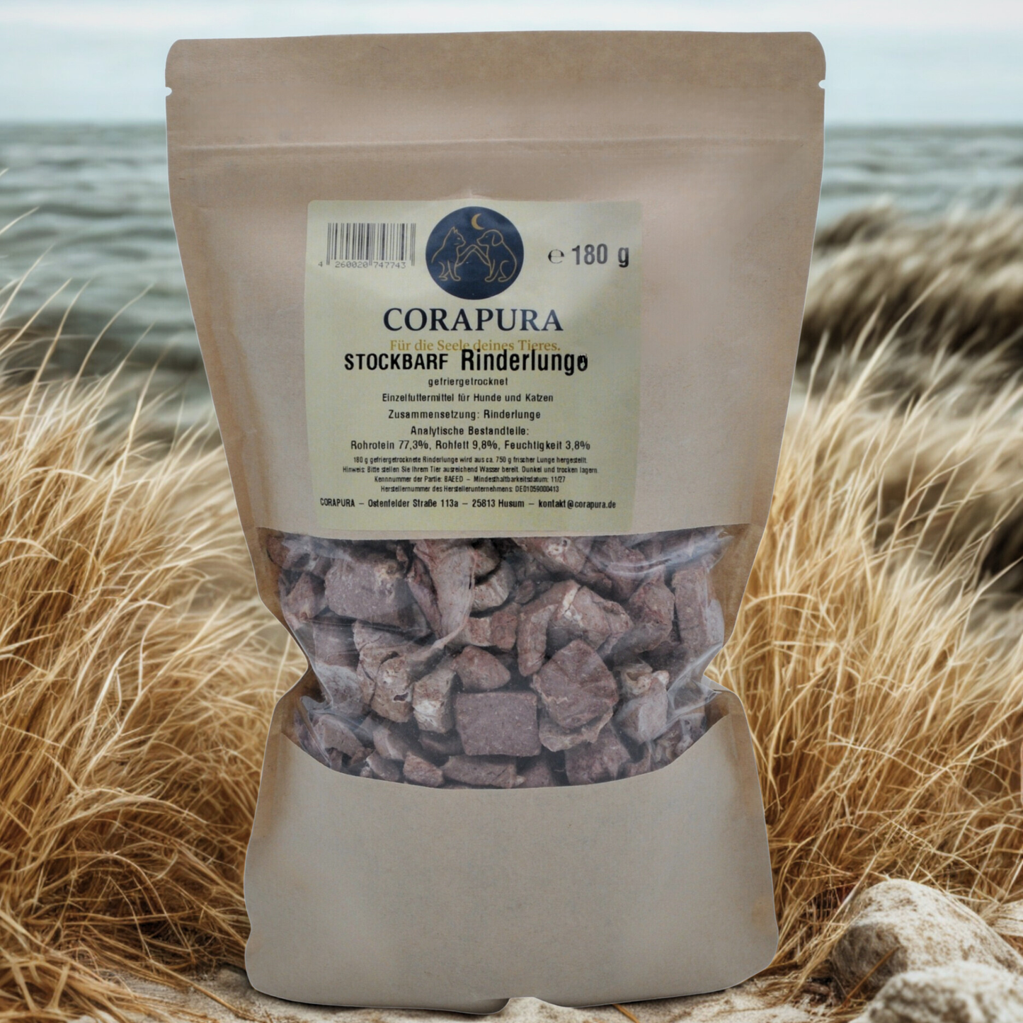 STOCKBARF Rinderlunge  – Natürlicher Snack für Hunde und Katzen (180 g)