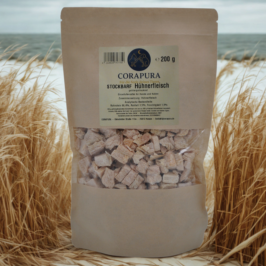 STOCKBARF Hühnerfleisch– Proteinreicher Snack für Hunde und Katzen(200 g)