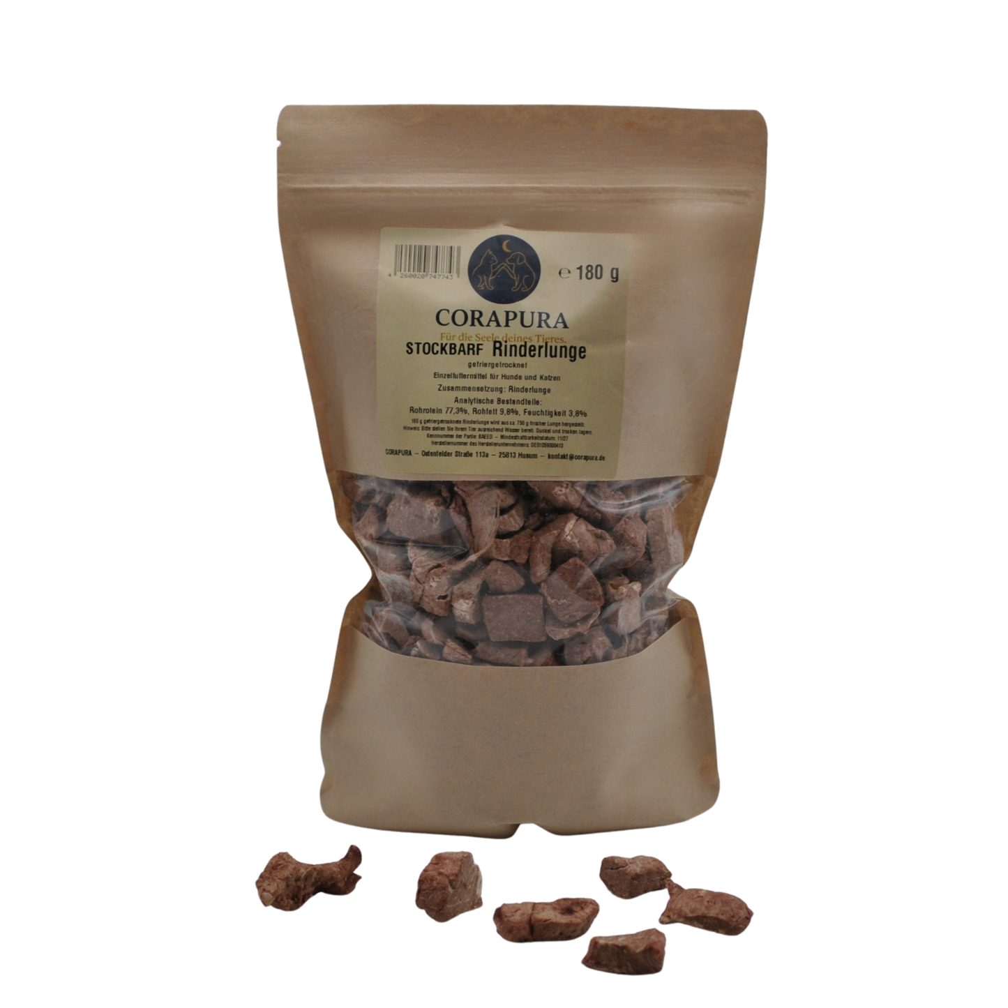STOCKBARF Rinderlunge  – Natürlicher Snack für Hunde und Katzen (180 g)
