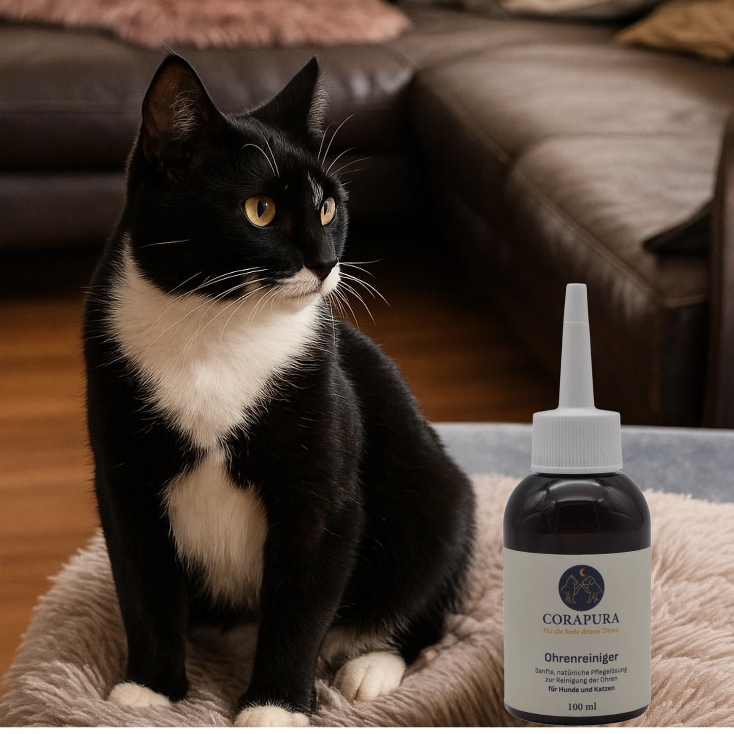 CORAPURA Ohrenreiniger - sanfte, natürliche Pflegelösung zur Reinigung der Ohren für Hunde und Katzen 100 ml