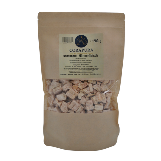 STOCKBARF Hühnerfleisch– Proteinreicher Snack für Hunde und Katzen(200 g)