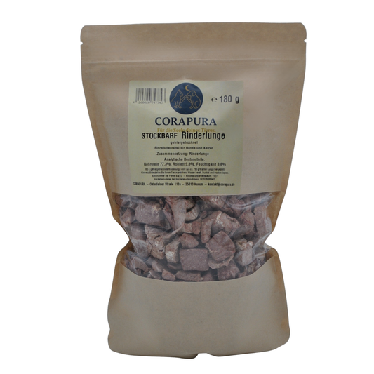 STOCKBARF Rinderlunge  – Natürlicher Kausnack für Hunde und Katzen (180 g)